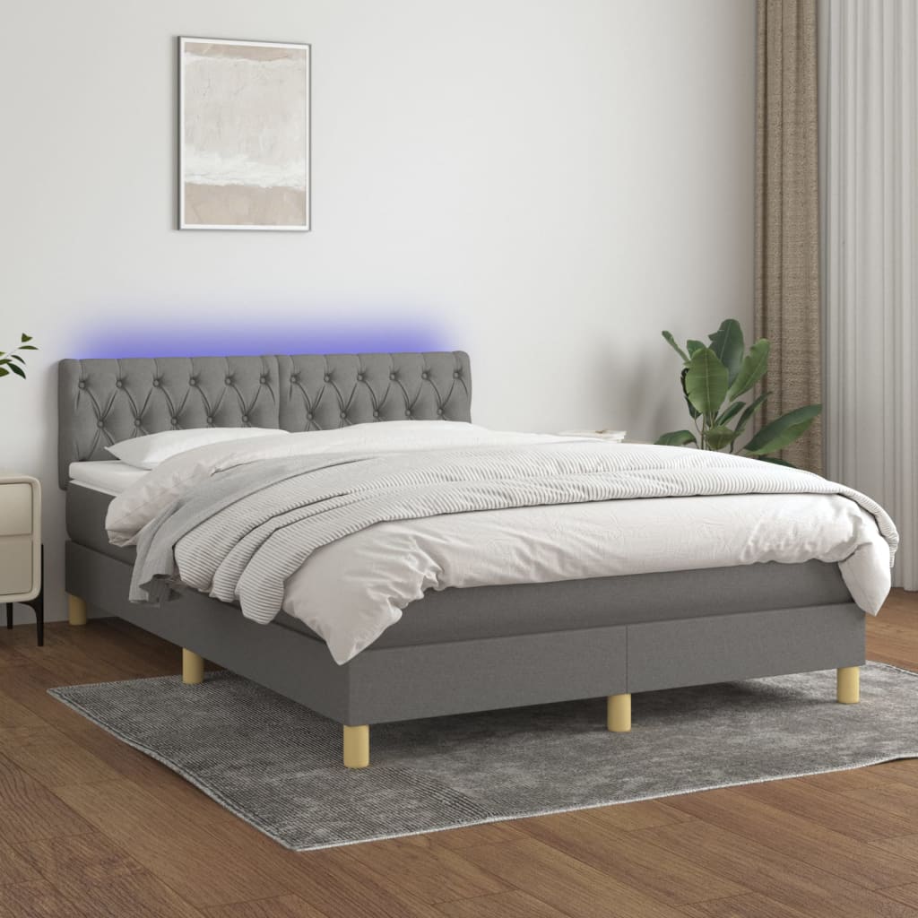 Boxspring met matras en LED stof donkergrijs 140x190 cm is nu te koop bij PeponiXL, paradijselijk wonen!