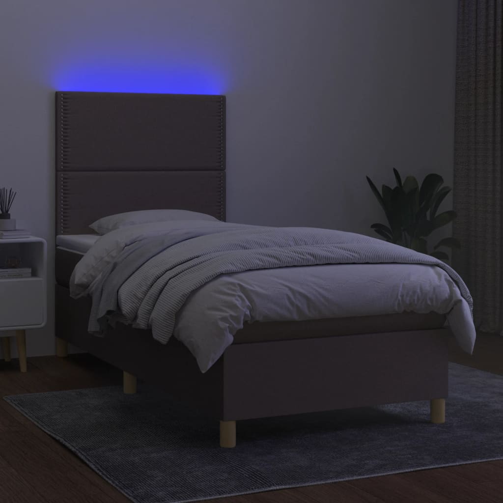 Boxspring met matras en LED stof taupe 90x190 cm is nu te koop bij PeponiXL, paradijselijk wonen!