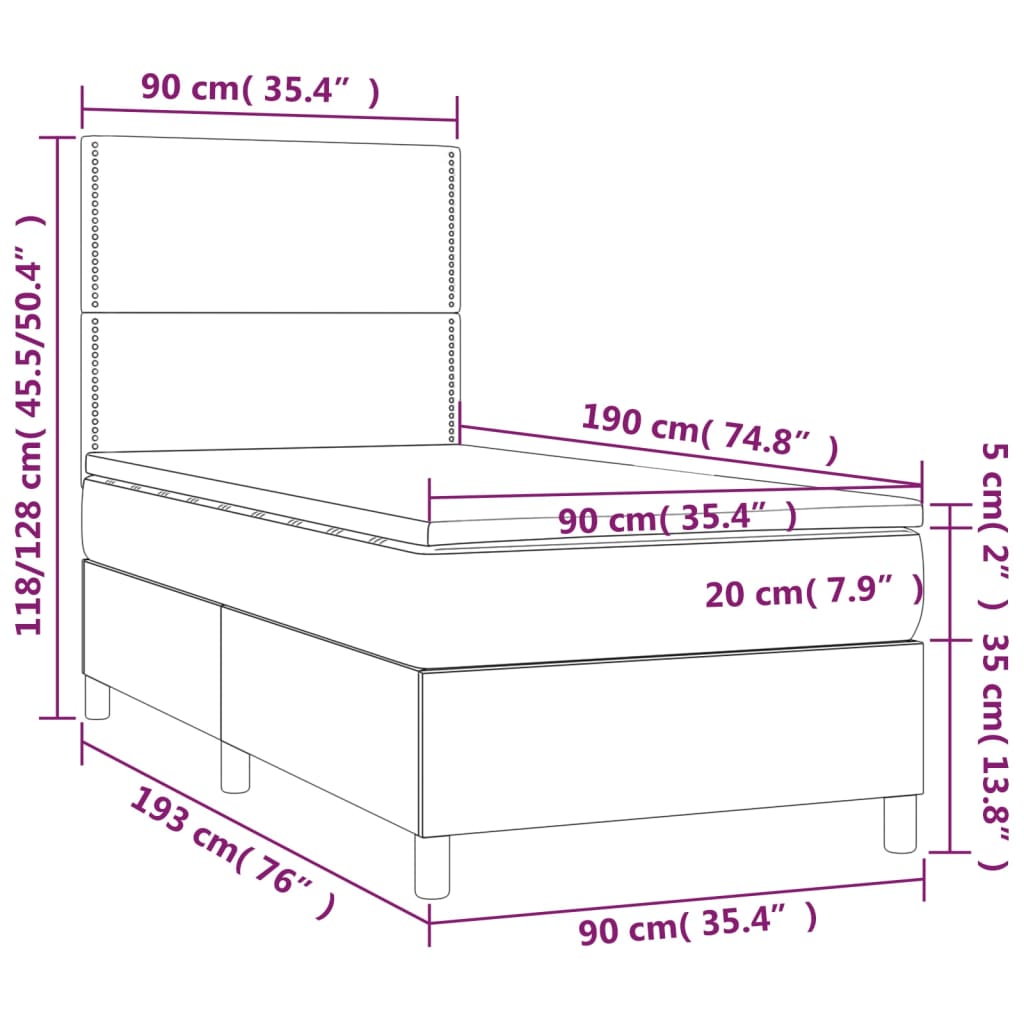 Boxspring met matras en LED stof taupe 90x190 cm is nu te koop bij PeponiXL, paradijselijk wonen!