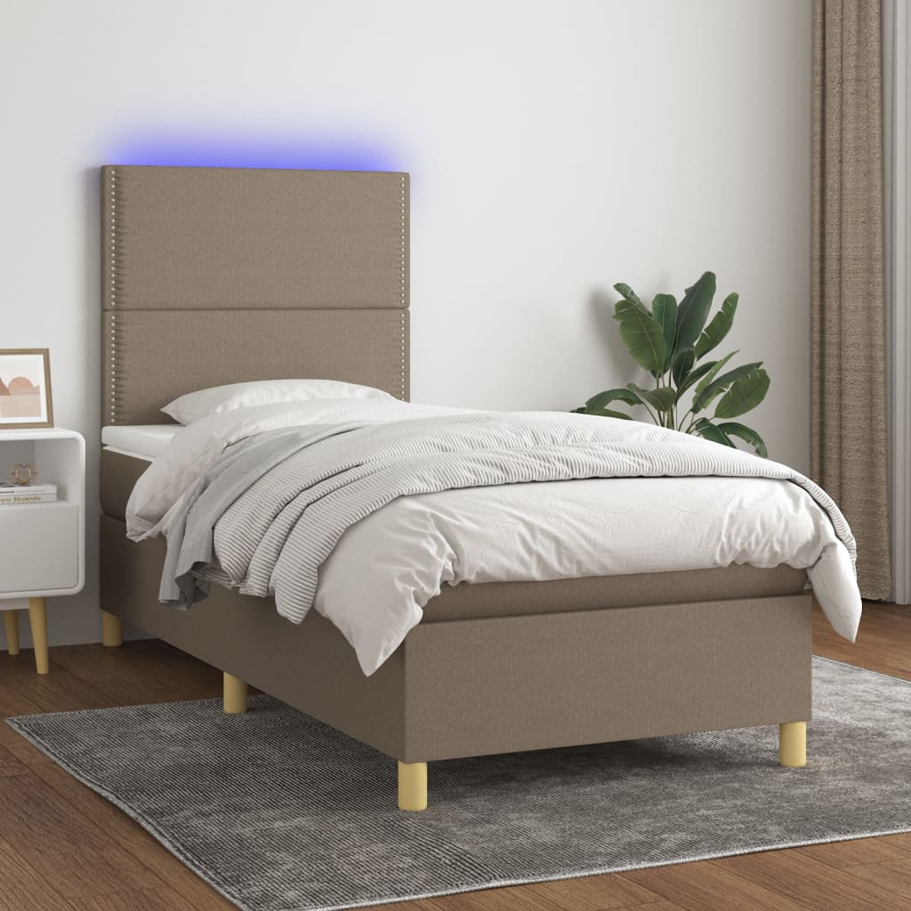 Boxspring met matras en LED stof taupe 90x190 cm is nu te koop bij PeponiXL, paradijselijk wonen!