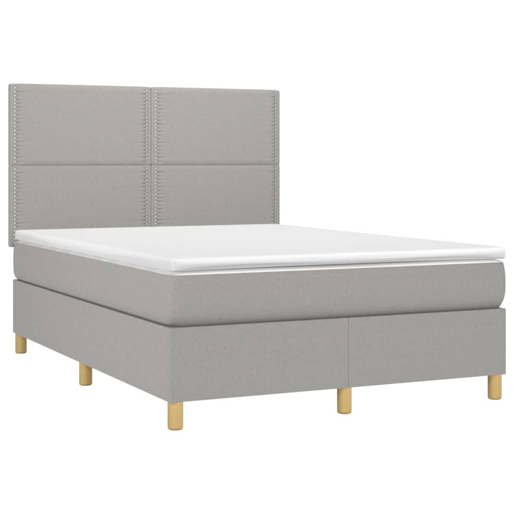 Boxspring met matras en LED stof lichtgrijs 140x190 cm is nu te koop bij PeponiXL, paradijselijk wonen!