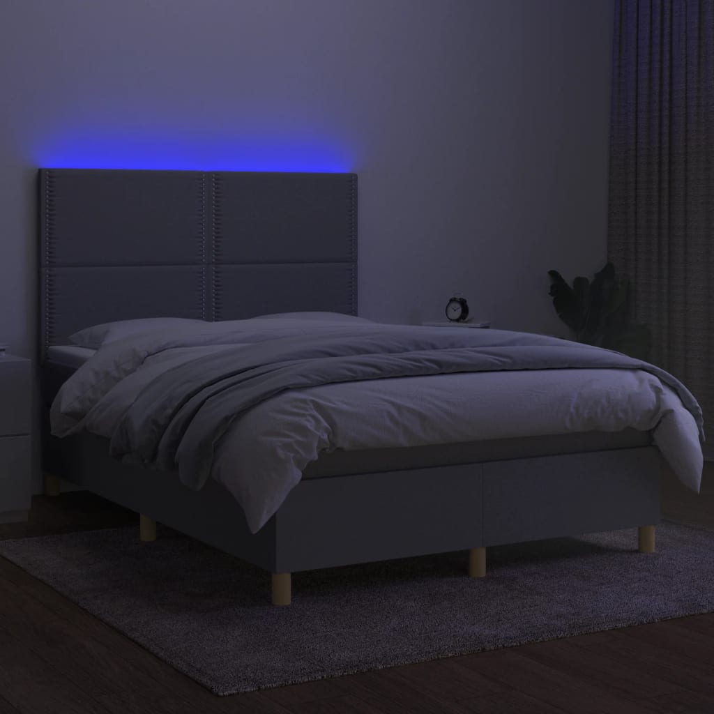 Boxspring met matras en LED stof lichtgrijs 140x190 cm is nu te koop bij PeponiXL, paradijselijk wonen!