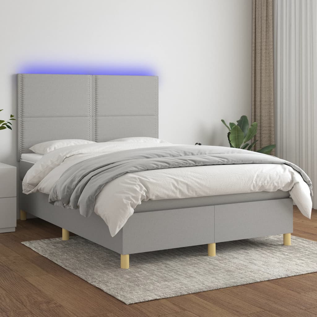 Boxspring met matras en LED stof lichtgrijs 140x190 cm is nu te koop bij PeponiXL, paradijselijk wonen!