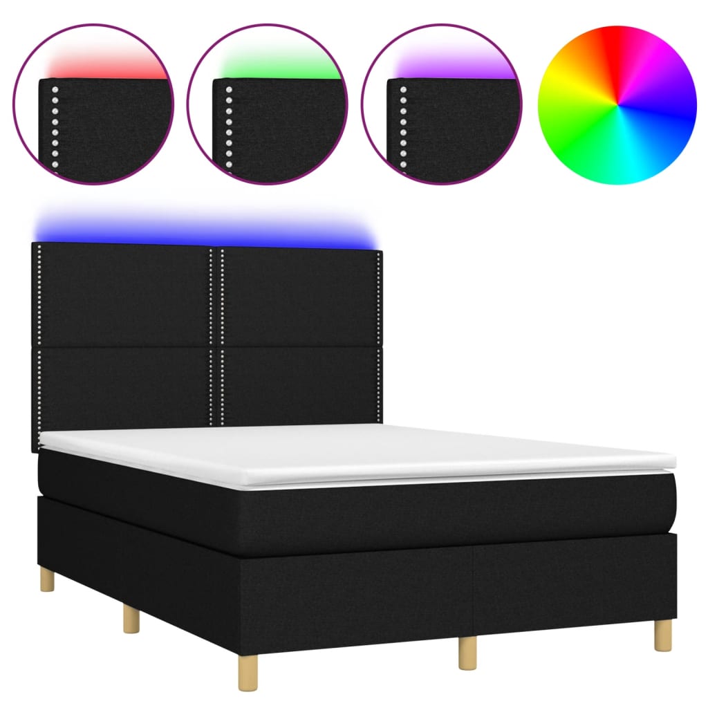 Boxspring met matras en LED stof zwart 140x190 cm is nu te koop bij PeponiXL, paradijselijk wonen!