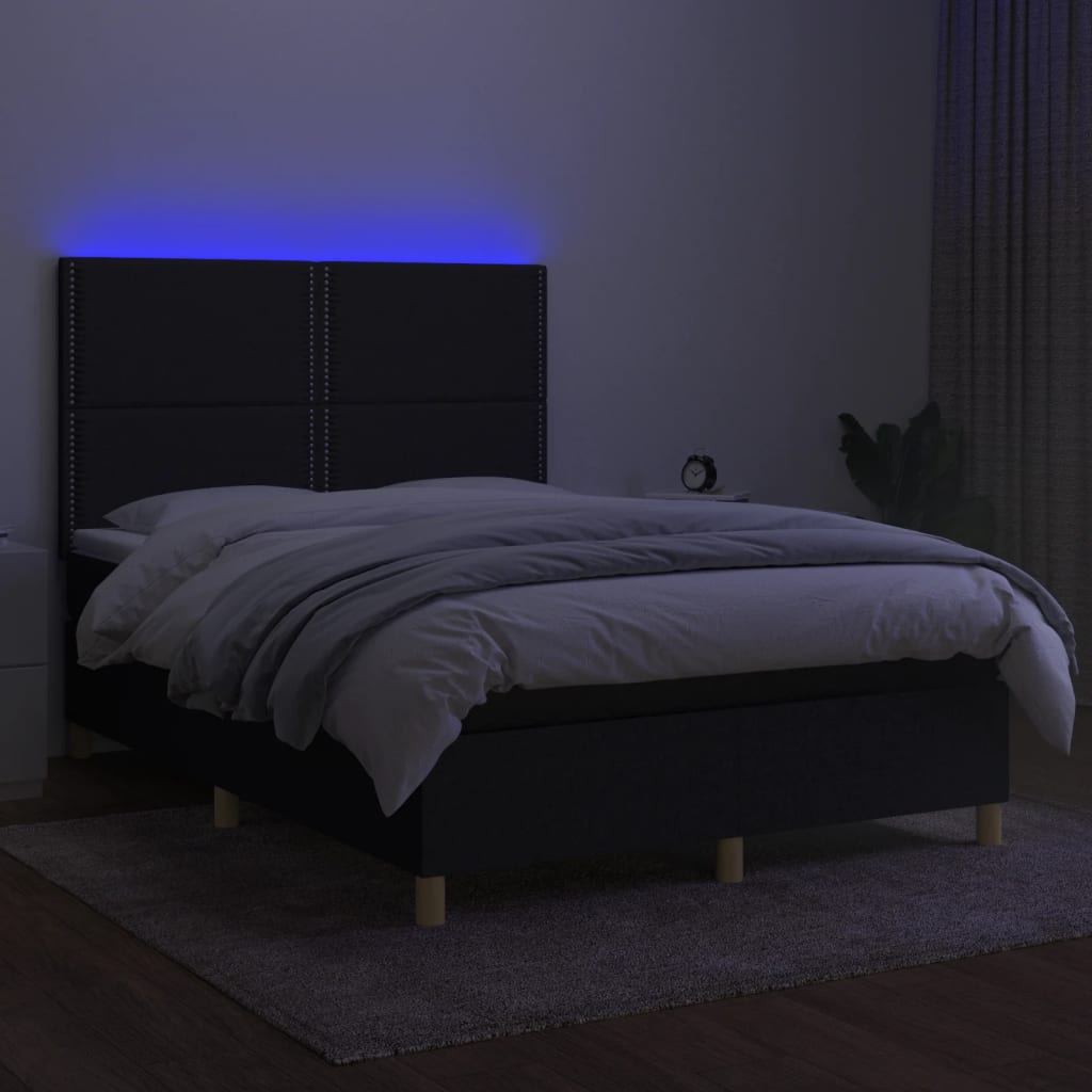 Boxspring met matras en LED stof zwart 140x190 cm is nu te koop bij PeponiXL, paradijselijk wonen!