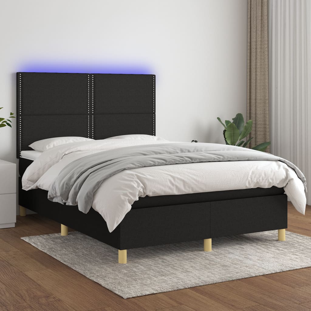 Boxspring met matras en LED stof zwart 140x190 cm is nu te koop bij PeponiXL, paradijselijk wonen!