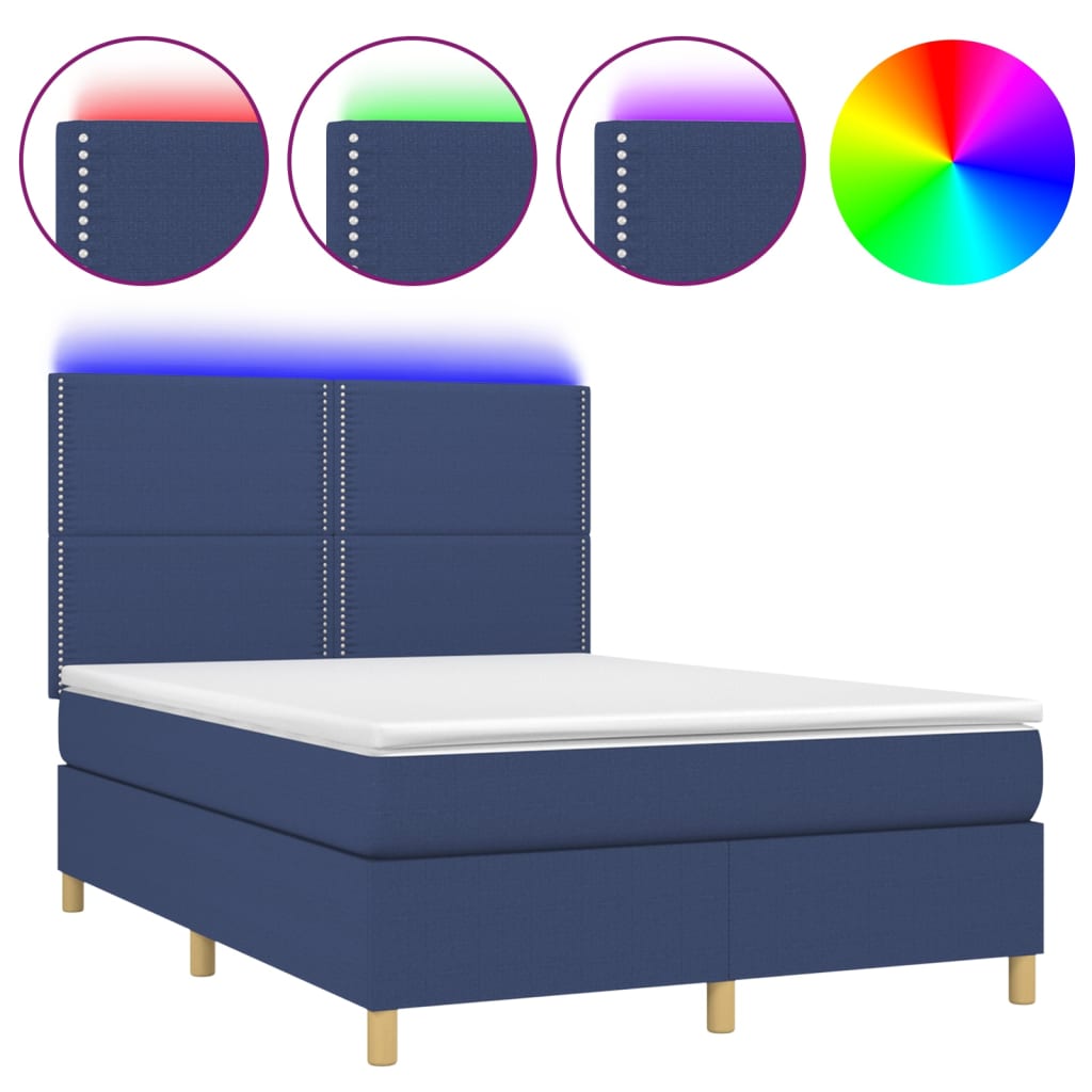 Boxspring met matras en LED stof blauw 140x190 cm is nu te koop bij PeponiXL, paradijselijk wonen!