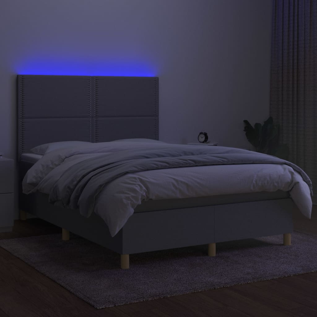 Boxspring met matras en LED stof lichtgrijs 140x200 cm is nu te koop bij PeponiXL, paradijselijk wonen!