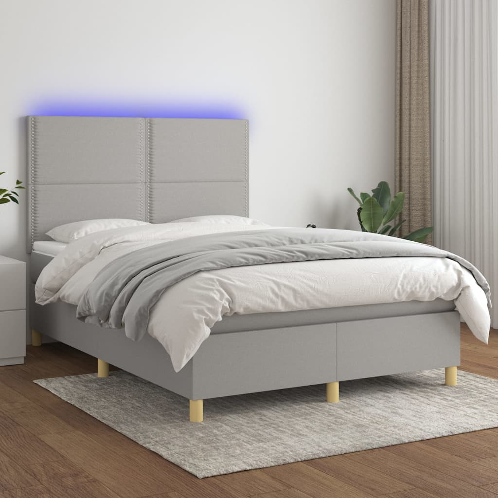 Boxspring met matras en LED stof lichtgrijs 140x200 cm is nu te koop bij PeponiXL, paradijselijk wonen!