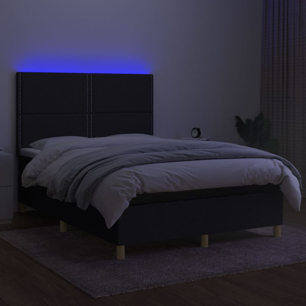 Boxspring met matras en LED stof zwart 140x200 cm is nu te koop bij PeponiXL, paradijselijk wonen!