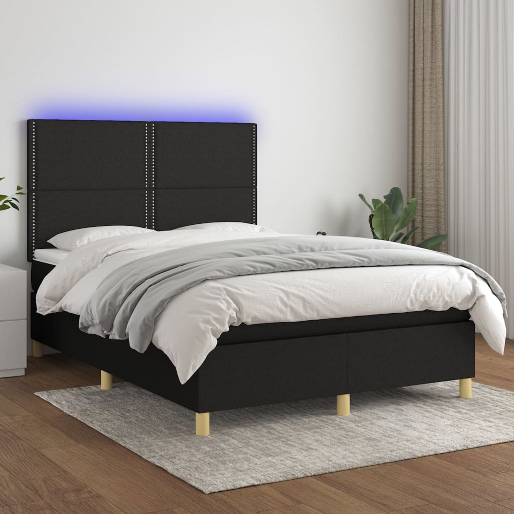 Boxspring met matras en LED stof zwart 140x200 cm is nu te koop bij PeponiXL, paradijselijk wonen!