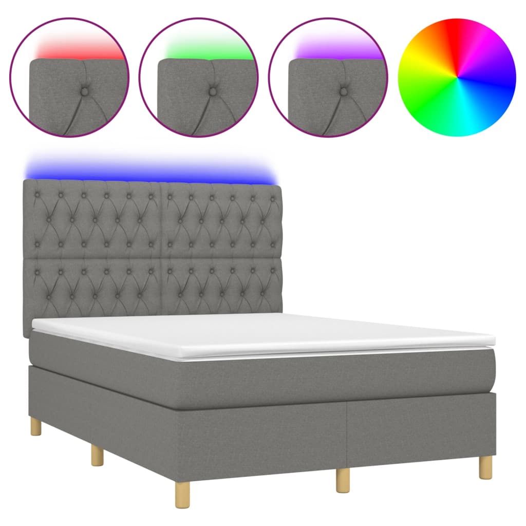 Boxspring met matras en LED stof donkergrijs 140x200 cm is nu te koop bij PeponiXL, paradijselijk wonen!