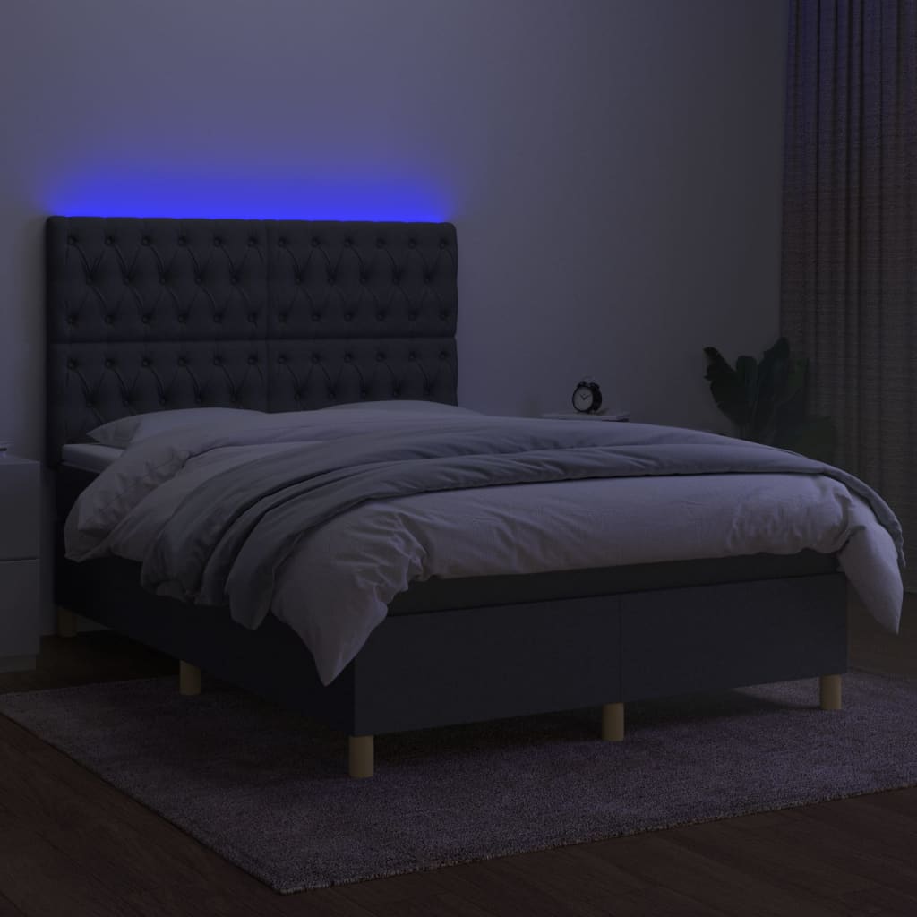 Boxspring met matras en LED stof donkergrijs 140x200 cm is nu te koop bij PeponiXL, paradijselijk wonen!