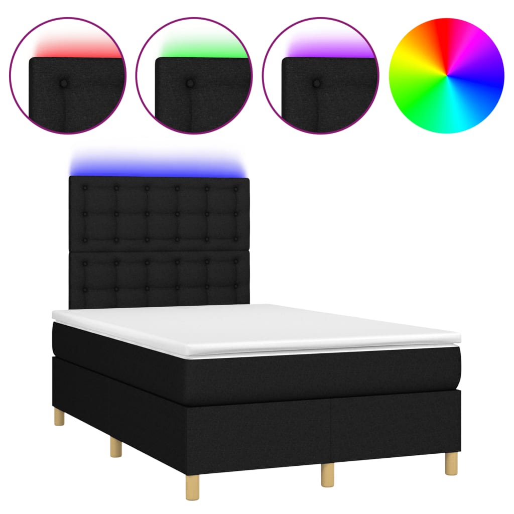 Boxspring met matras en LED stof zwart 120x200 cm is nu te koop bij PeponiXL, paradijselijk wonen!