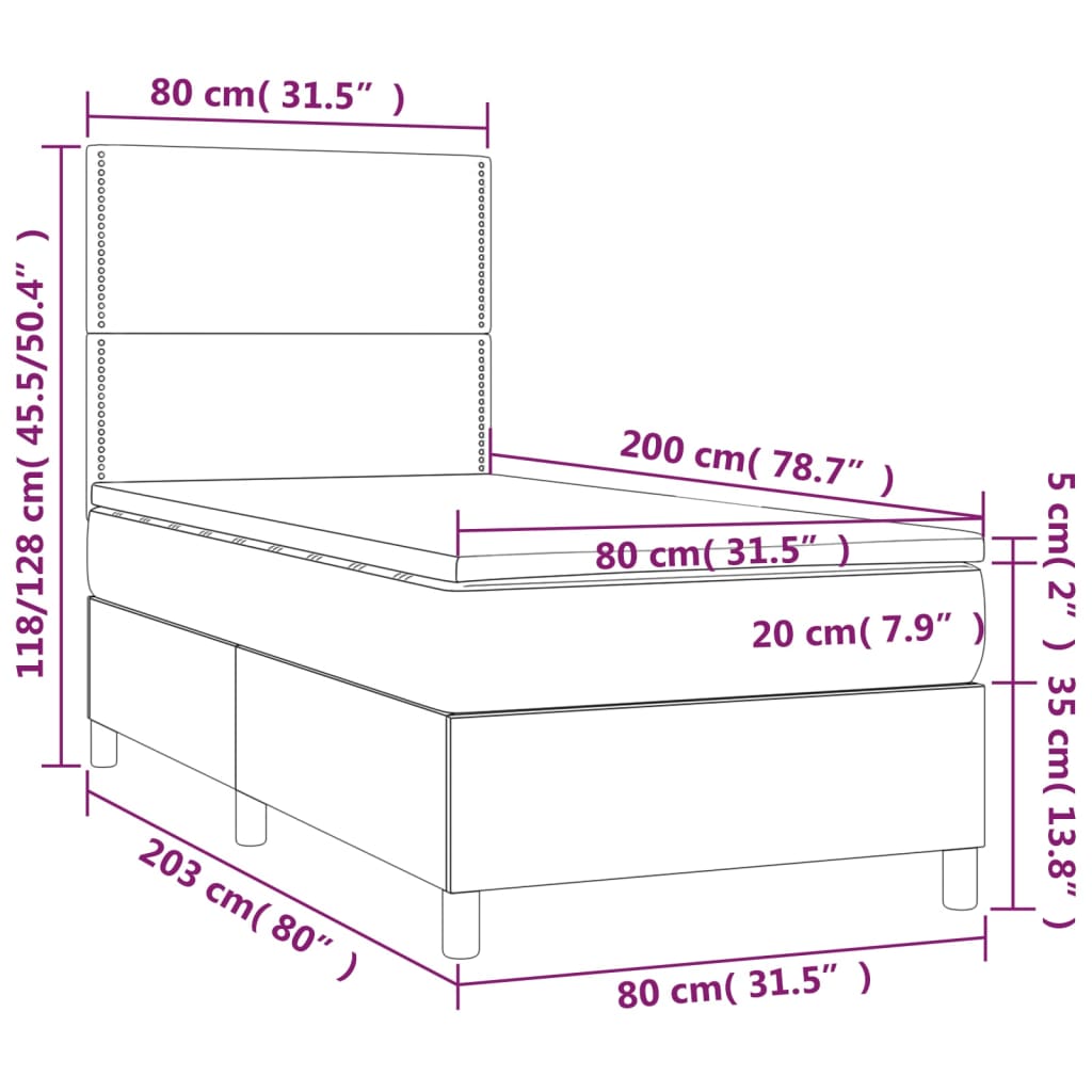 Boxspring met matras en LED fluweel donkergrijs 80x200 cm is nu te koop bij PeponiXL, paradijselijk wonen!