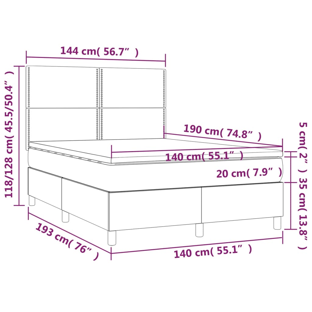 Boxspring met matras en LED fluweel lichtgrijs 140x190 cm is nu te koop bij PeponiXL, paradijselijk wonen!