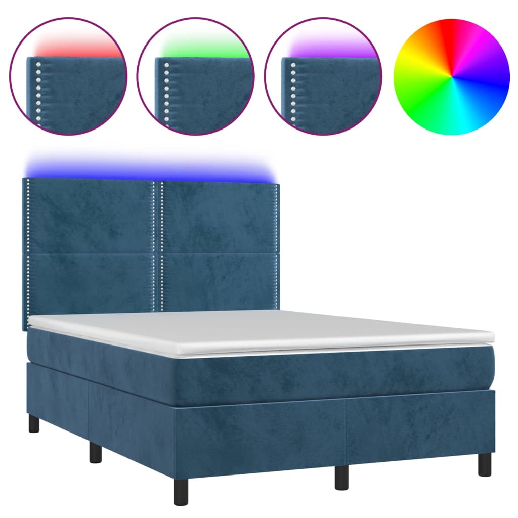 Boxspring met matras en LED fluweel donkerblauw 140x200 cm is nu te koop bij PeponiXL, paradijselijk wonen!