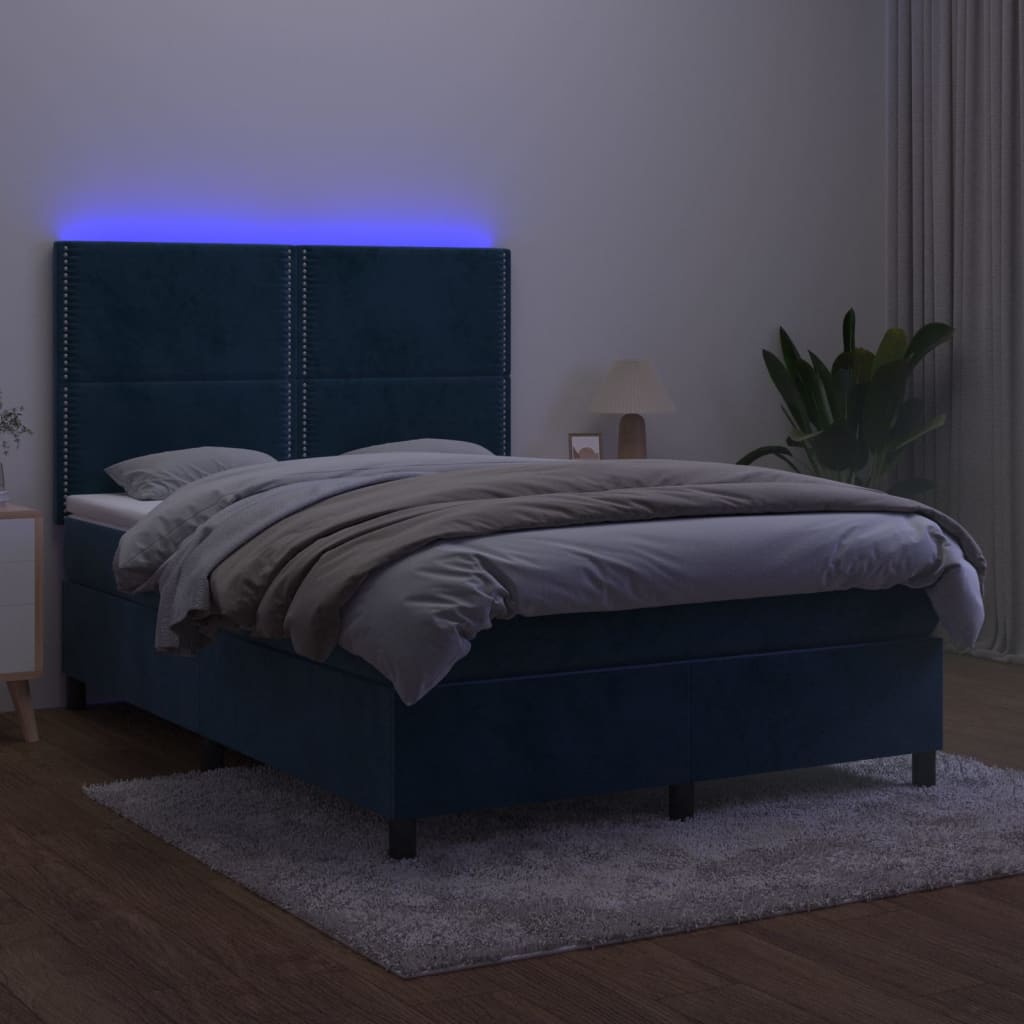 Boxspring met matras en LED fluweel donkerblauw 140x200 cm is nu te koop bij PeponiXL, paradijselijk wonen!