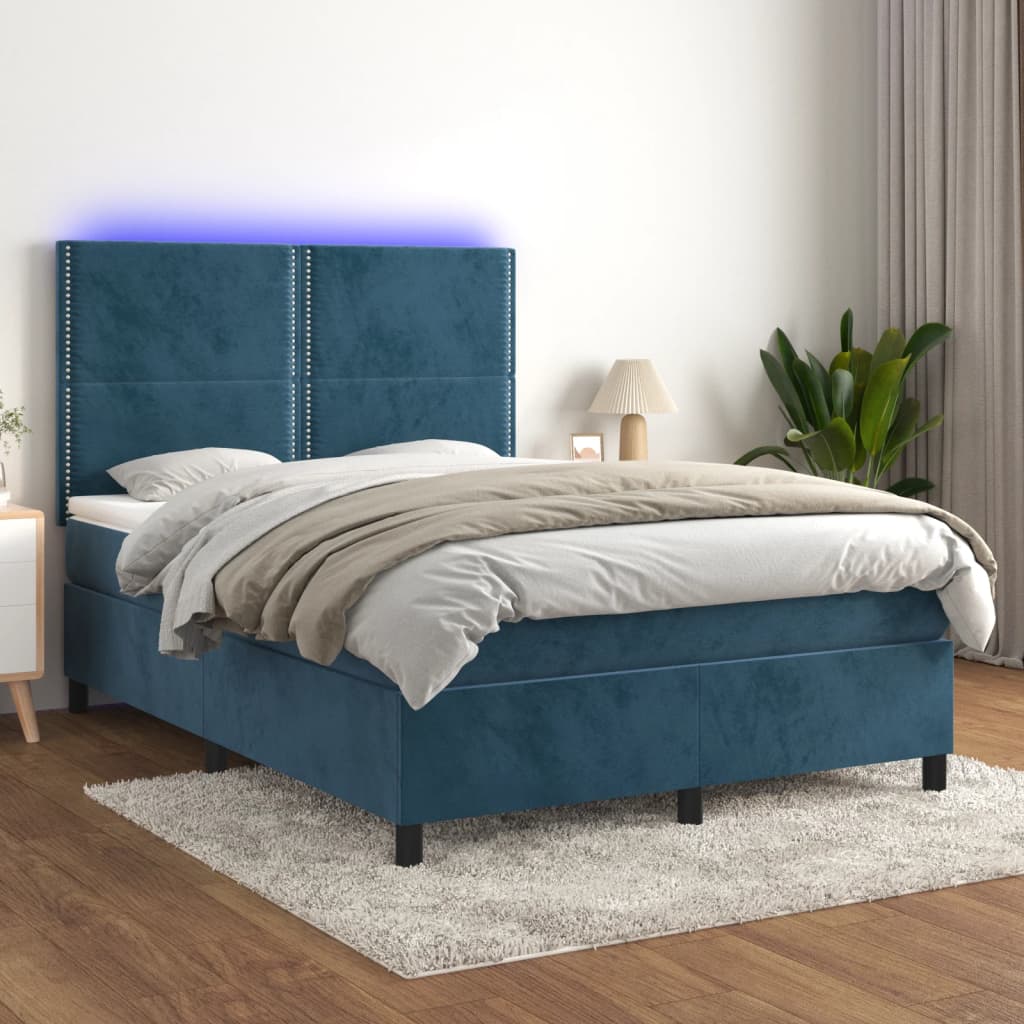 Boxspring met matras en LED fluweel donkerblauw 140x200 cm is nu te koop bij PeponiXL, paradijselijk wonen!