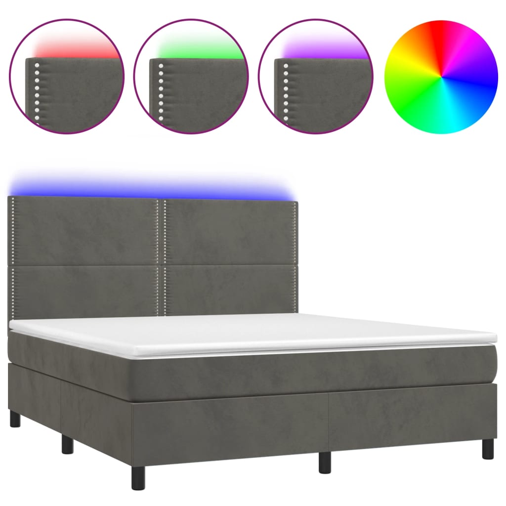 Boxspring met matras en LED fluweel donkergrijs 180x200 cm is nu te koop bij PeponiXL, paradijselijk wonen!