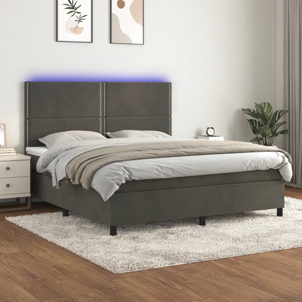 Boxspring met matras en LED fluweel donkergrijs 180x200 cm is nu te koop bij PeponiXL, paradijselijk wonen!