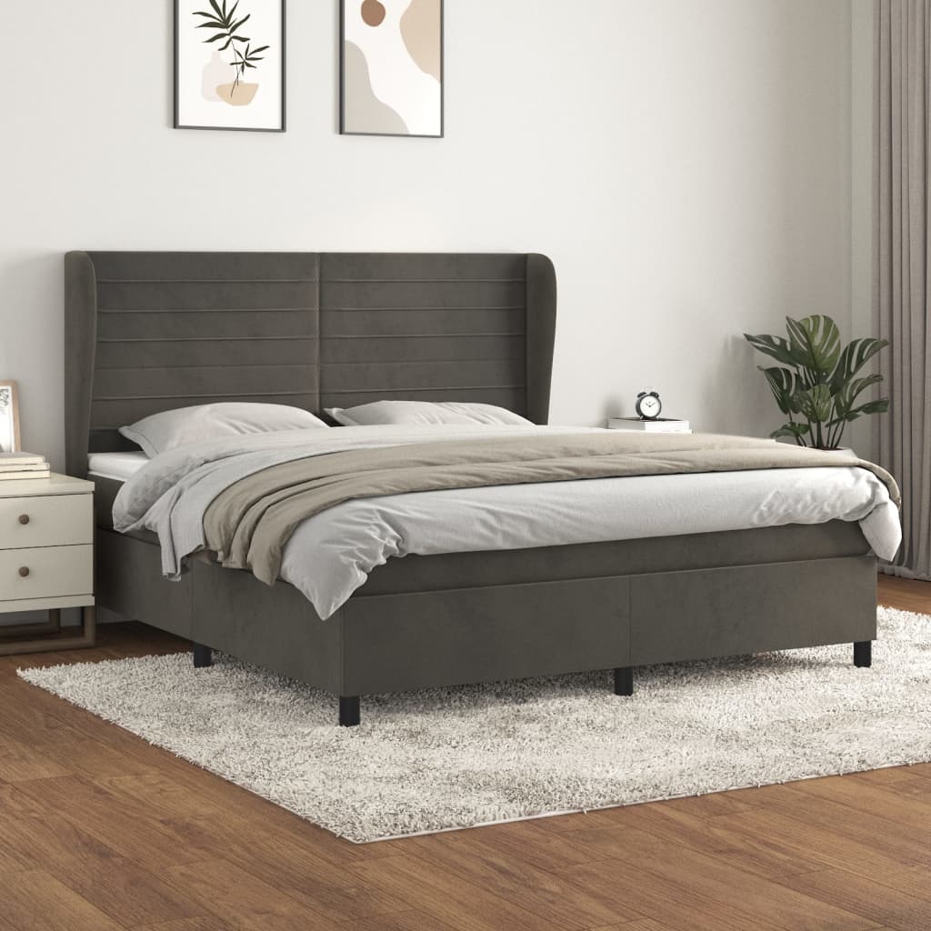 Boxspring met matras fluweel donkergrijs 160x200 cm is nu te koop bij PeponiXL, paradijselijk wonen!