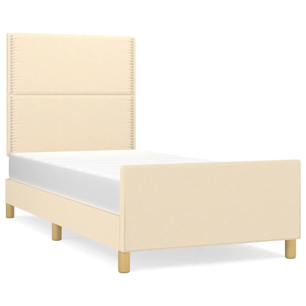 Bedframe zonder matras 90x190 cm stof crèmekleurig is nu te koop bij PeponiXL, paradijselijk wonen!