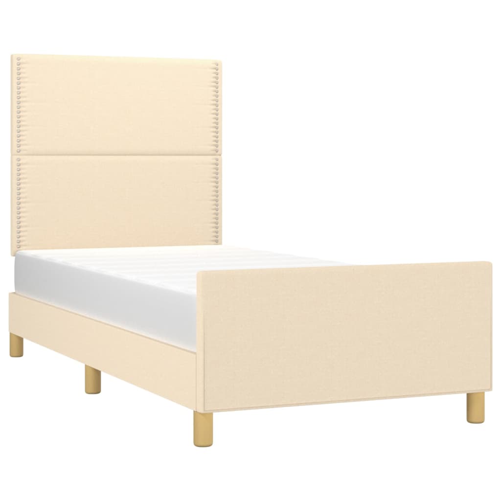 Bedframe zonder matras 90x190 cm stof crèmekleurig is nu te koop bij PeponiXL, paradijselijk wonen!