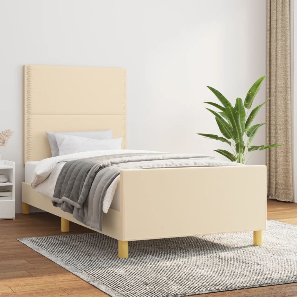 Bedframe zonder matras 90x190 cm stof crèmekleurig is nu te koop bij PeponiXL, paradijselijk wonen!