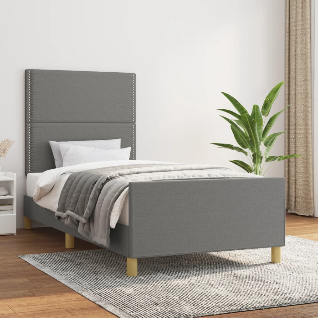 Bedframe zonder matras 90x200 cm stof donkergrijs is nu te koop bij PeponiXL, paradijselijk wonen!