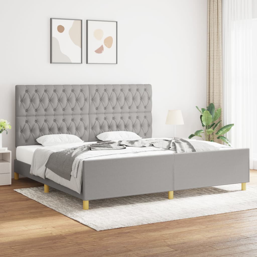 Bedframe met hoofdeinde stof lichtgrijs 200x200 cm is nu te koop bij PeponiXL, paradijselijk wonen!