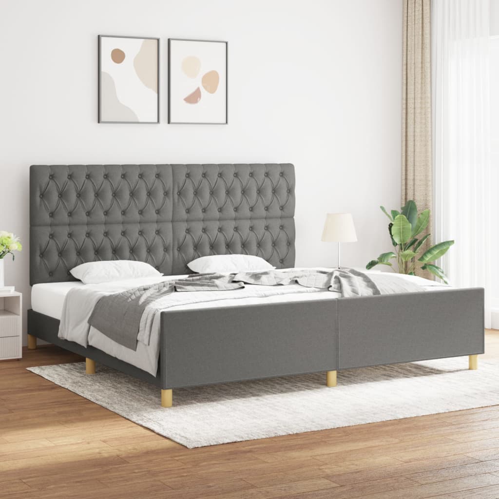 Bedframe met hoofdeinde stof donkergrijs 200x200 cm is nu te koop bij PeponiXL, paradijselijk wonen!