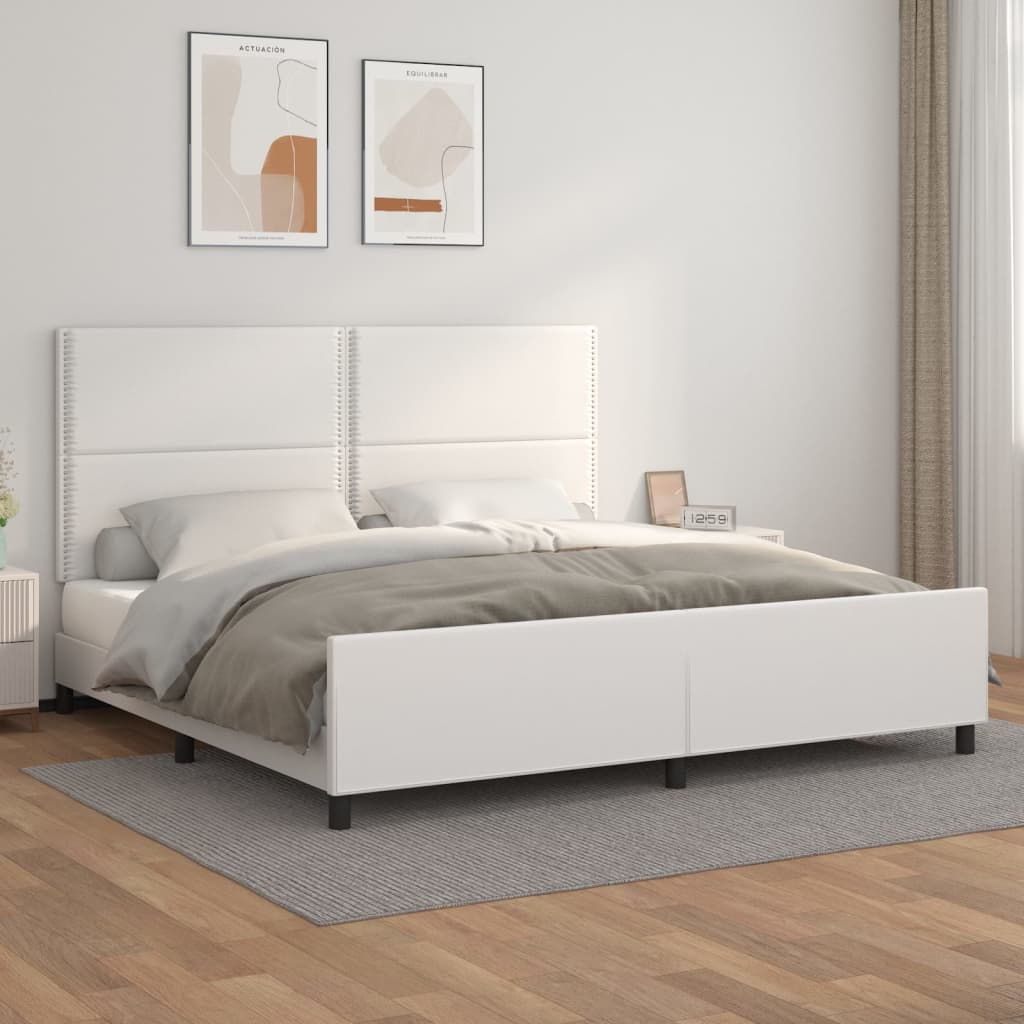 Bedframe met hoofdbord kunstleer wit 200x200 cm is nu te koop bij PeponiXL, paradijselijk wonen!