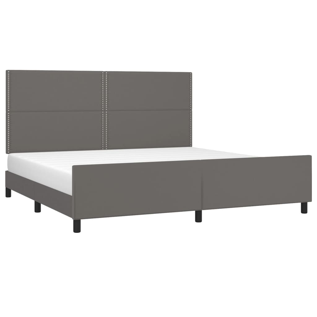 Bedframe met hoofdbord kunstleer grijs 200x200 cm is nu te koop bij PeponiXL, paradijselijk wonen!