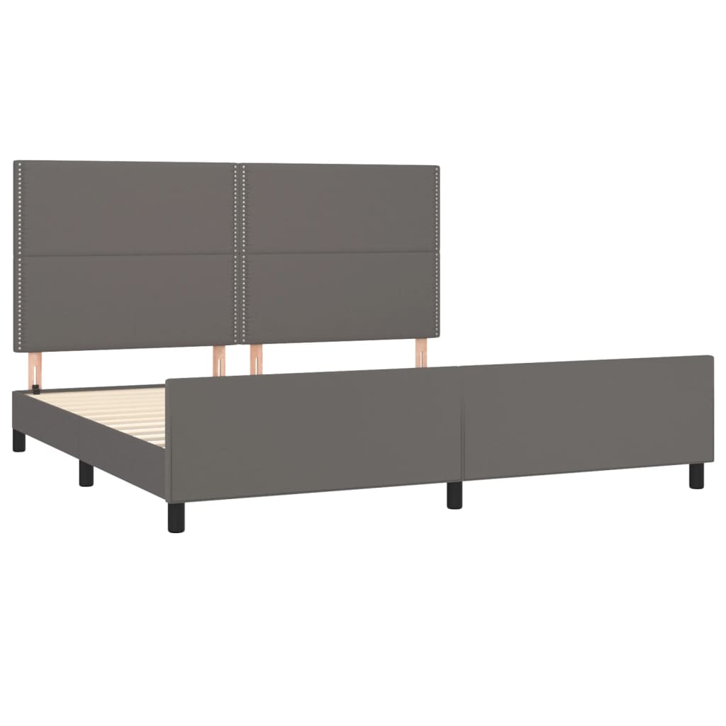 Bedframe met hoofdbord kunstleer grijs 200x200 cm is nu te koop bij PeponiXL, paradijselijk wonen!
