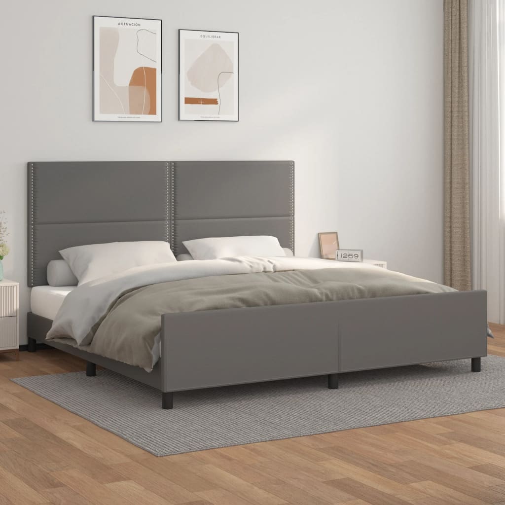Bedframe met hoofdbord kunstleer grijs 200x200 cm is nu te koop bij PeponiXL, paradijselijk wonen!