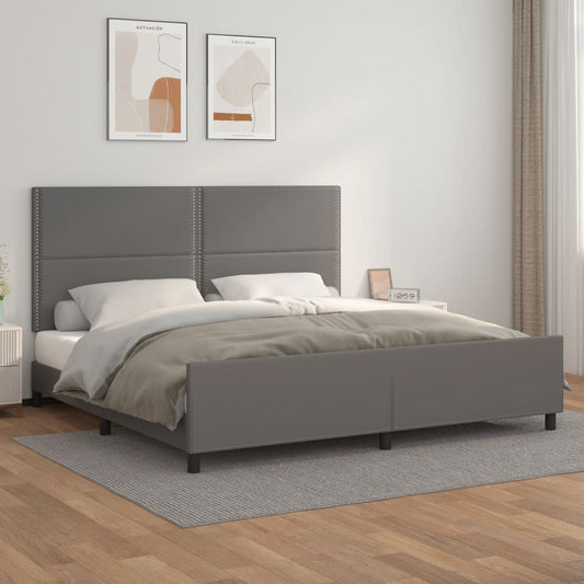 Bedframe met hoofdbord kunstleer grijs 200x200 cm is nu te koop bij PeponiXL, paradijselijk wonen!