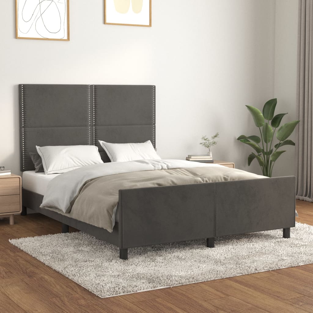 Bedframe zonder matras 140x190 cm fluweel donkergrijs is nu te koop bij PeponiXL, paradijselijk wonen!