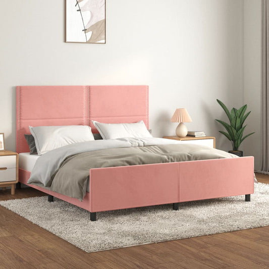 Bedframe met hoofdeinde fluweel roze 180x200 cm is nu te koop bij PeponiXL, paradijselijk wonen!