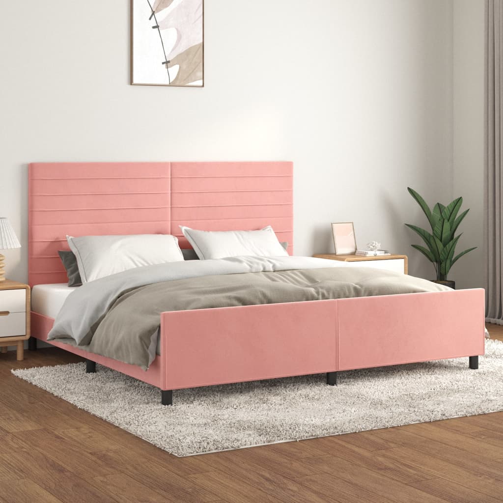 Bedframe met hoofdeinde fluweel roze 200x200 cm is nu te koop bij PeponiXL, paradijselijk wonen!