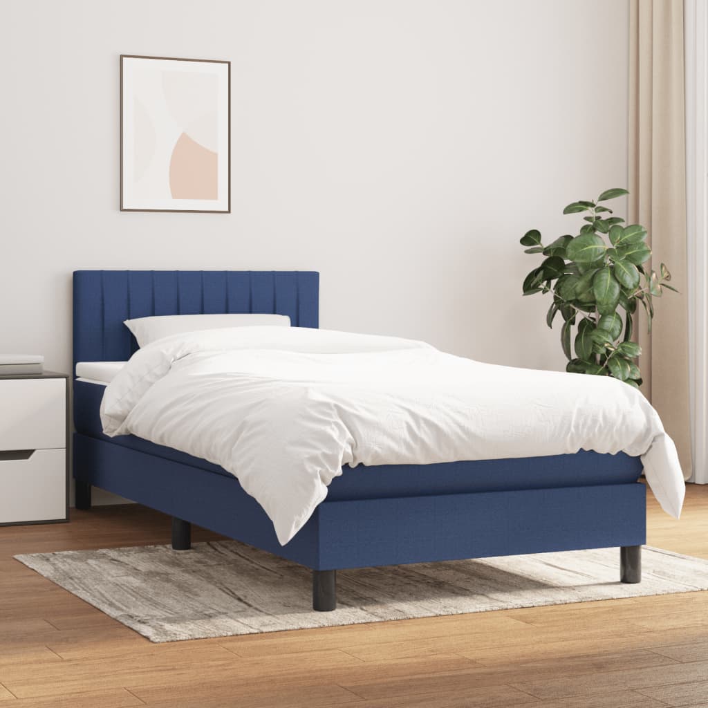 Boxspring met matras stof blauw 100x200 cm is nu te koop bij PeponiXL, paradijselijk wonen!
