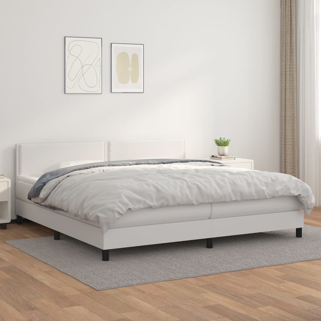 Boxspring met matras kunstleer wit 200x200 cm is nu te koop bij PeponiXL, paradijselijk wonen!
