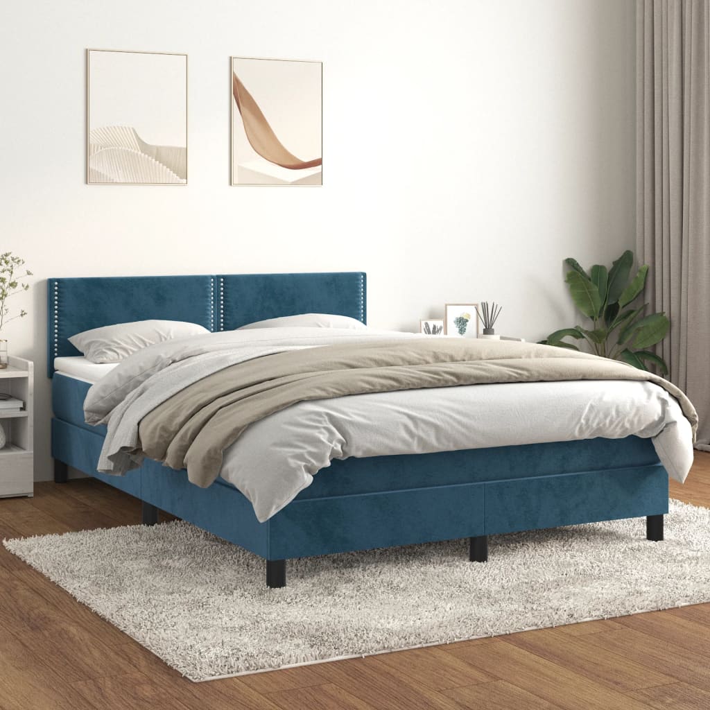 Boxspring met matras fluweel donkerblauw 140x200 cm is nu te koop bij PeponiXL, paradijselijk wonen!