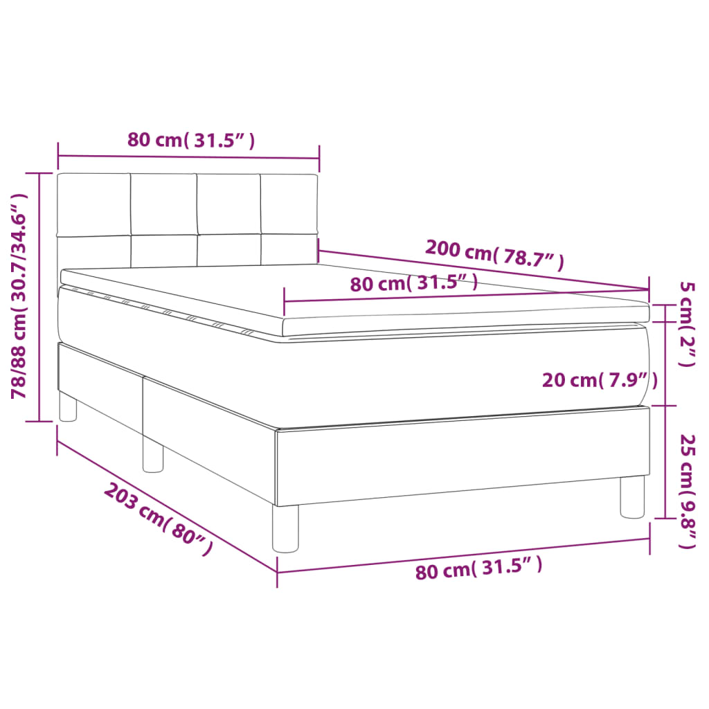 Boxspring met matras fluweel donkergrijs 80x200 cm is nu te koop bij PeponiXL, paradijselijk wonen!