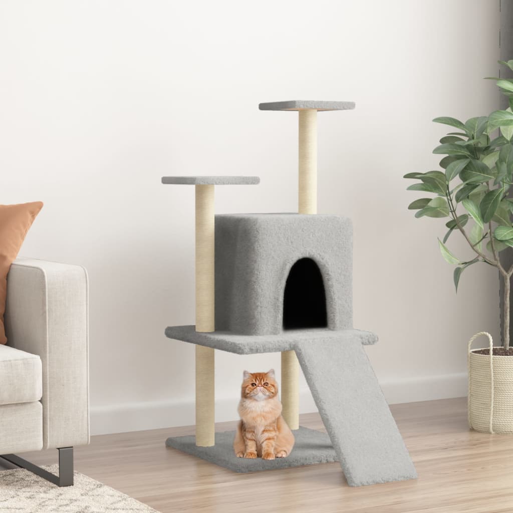 Kattenmeubel met sisal krabpalen 110 cm lichtgrijs is nu te koop bij PeponiXL, paradijselijk wonen!