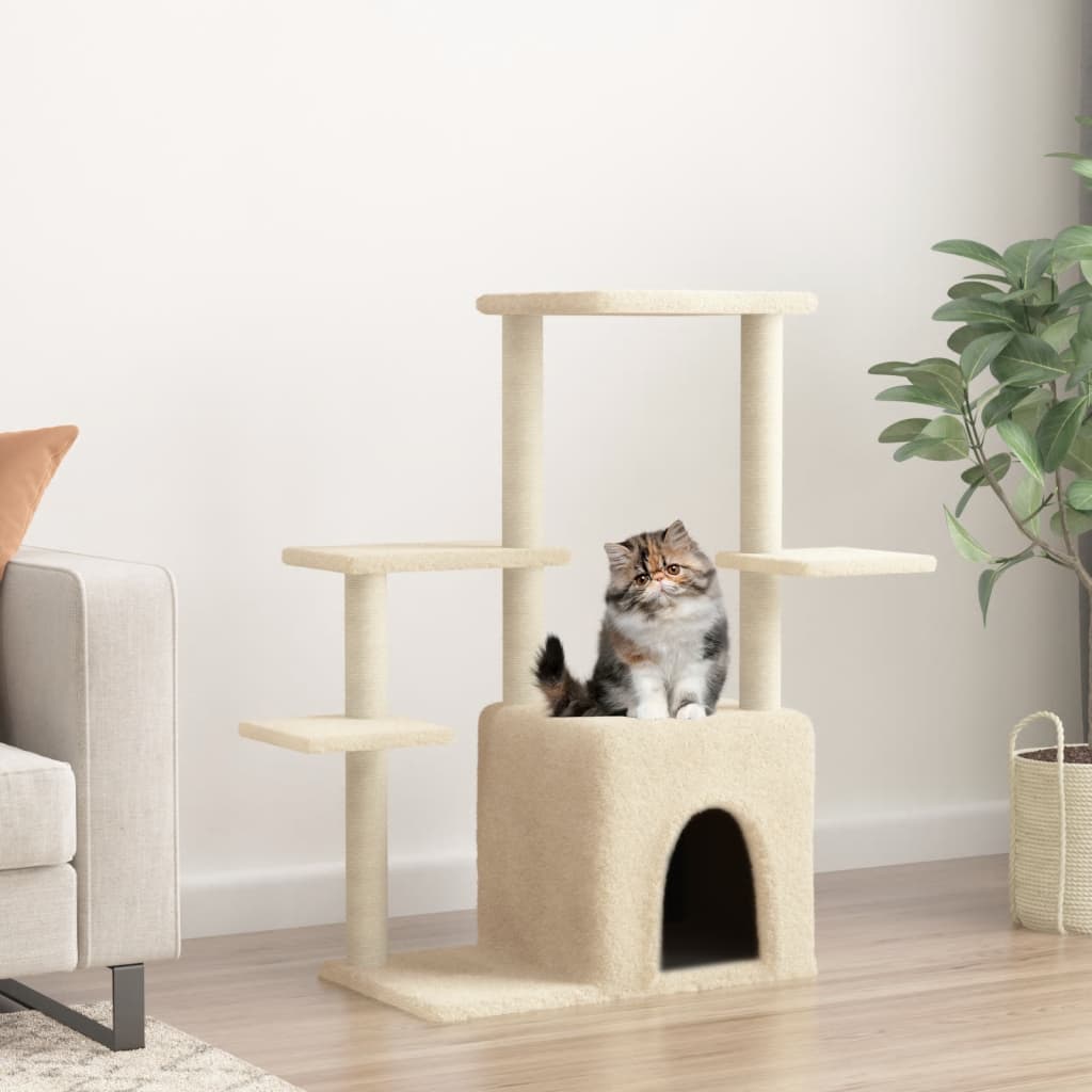 Kattenmeubel met sisal krabpalen 97,5 cm crèmekleurig is nu te koop bij PeponiXL, paradijselijk wonen!