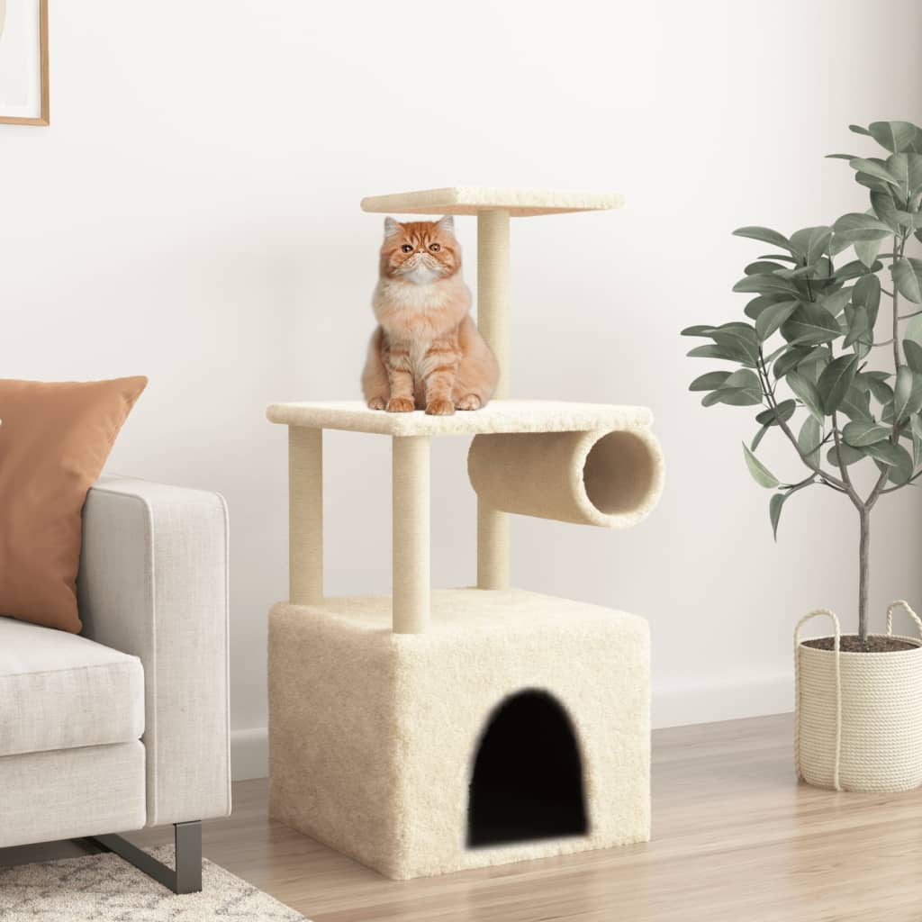 Kattenmeubel met sisal krabpalen 109,5 cm crèmekleurig is nu te koop bij PeponiXL, paradijselijk wonen!