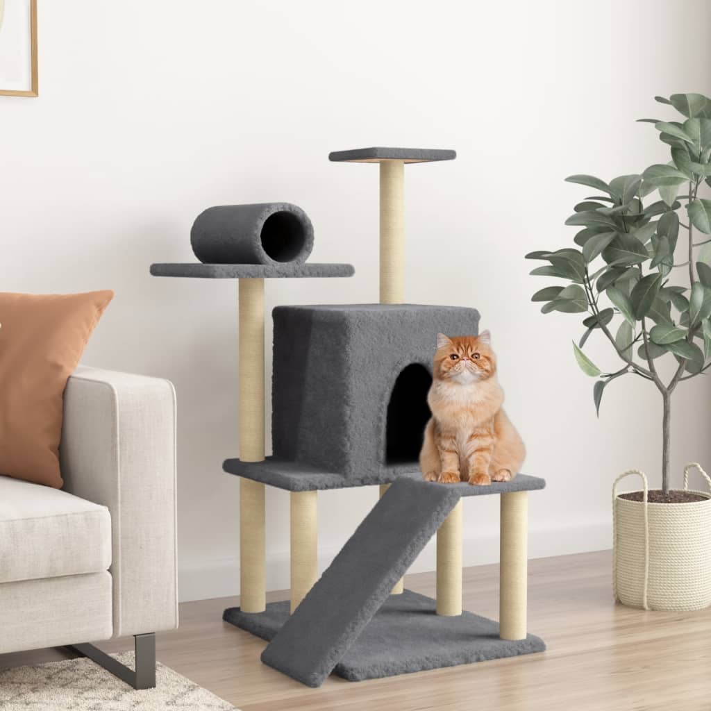 Kattenmeubel met sisal krabpalen 110,5 cm donkergrijs is nu te koop bij PeponiXL, paradijselijk wonen!