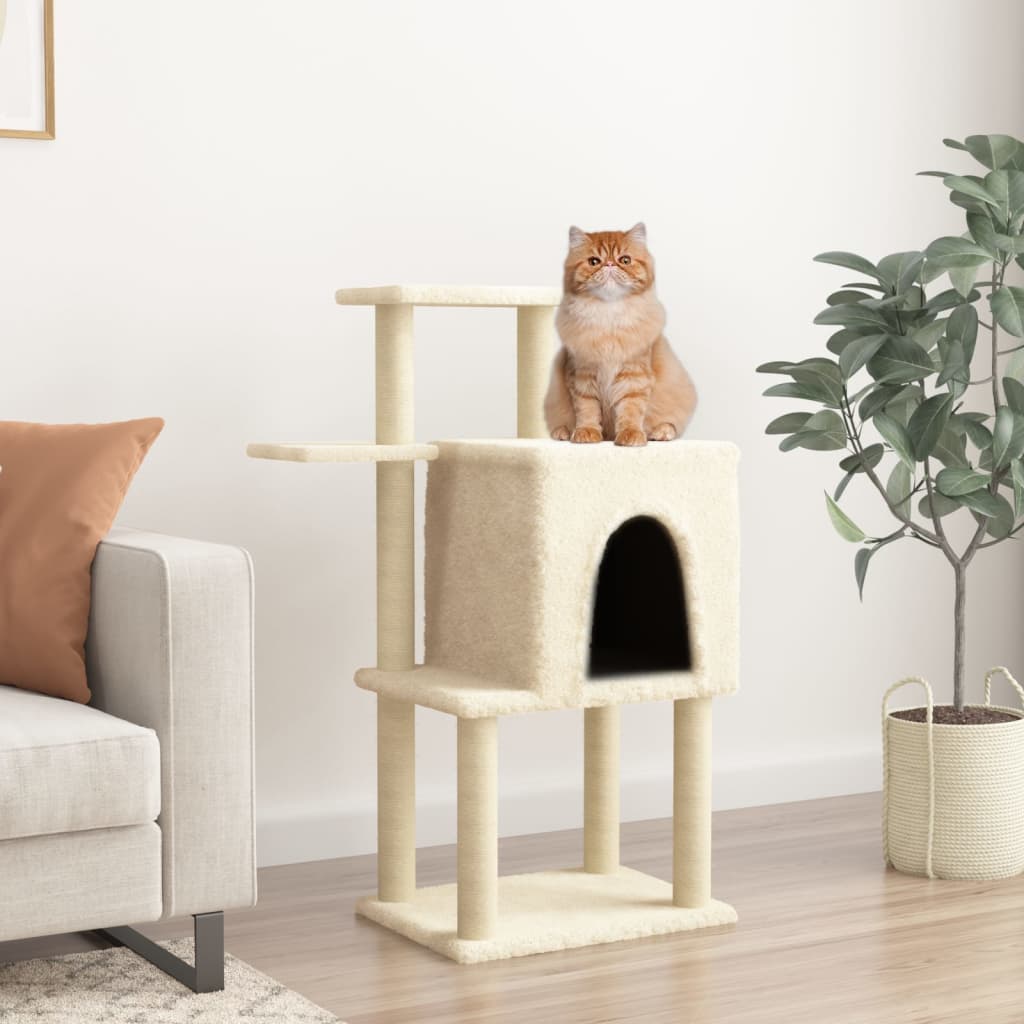 Kattenmeubel met sisal krabpalen 97 cm crèmekleurig is nu te koop bij PeponiXL, paradijselijk wonen!