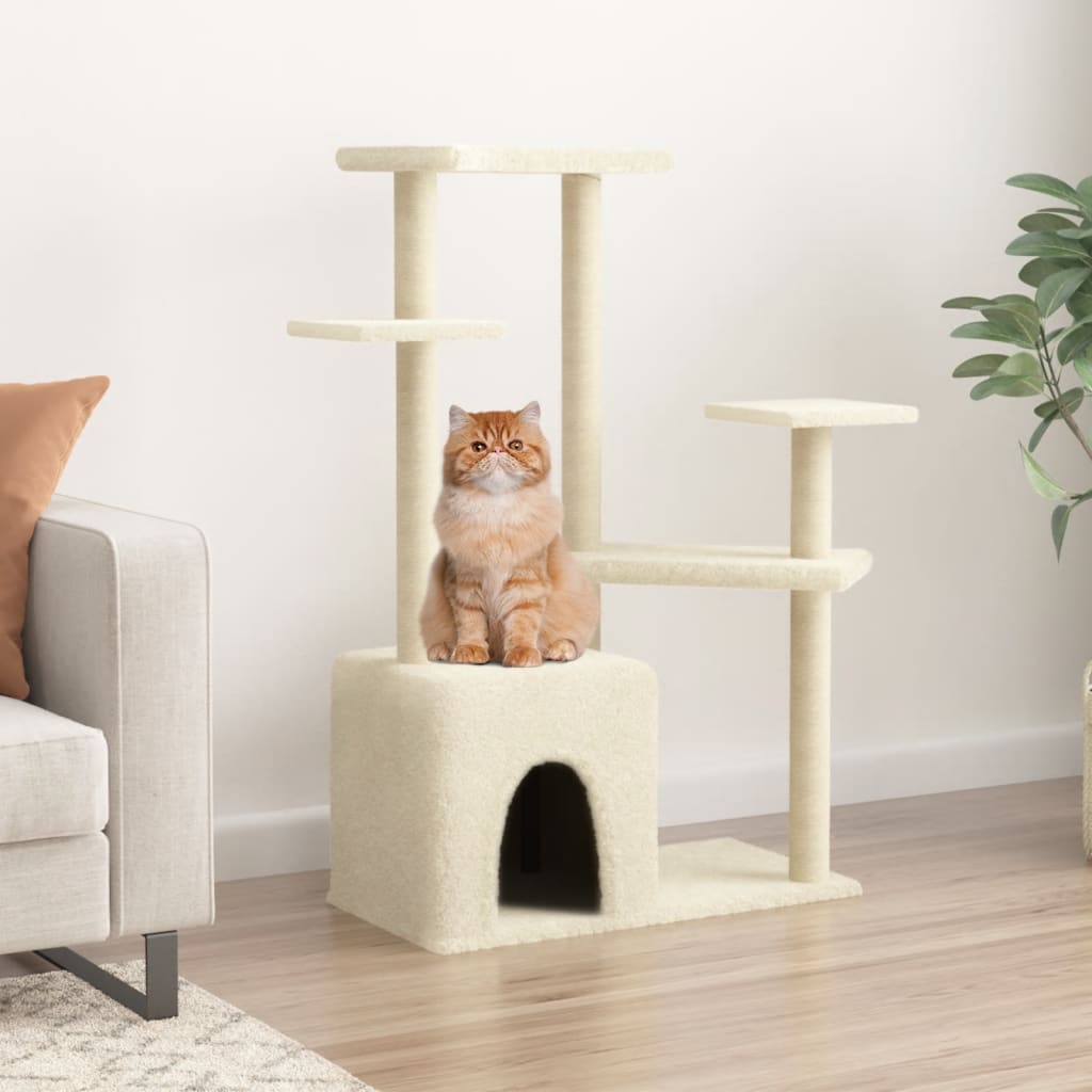 Kattenmeubel met sisal krabpalen 107,5 cm crèmekleurig is nu te koop bij PeponiXL, paradijselijk wonen!